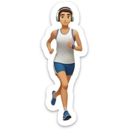 An early morning scene of a person jogging in a quiet park at sunrise, mist in the air, soft golden light filtering through trees, wearing sporty running clothes and headphones, empty jogging path, motivational and peaceful vibe. sticker