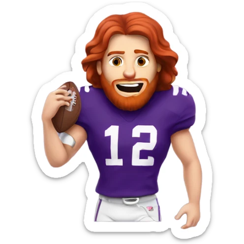 Redhead jesus playing American football wearing purple and silly face sticker