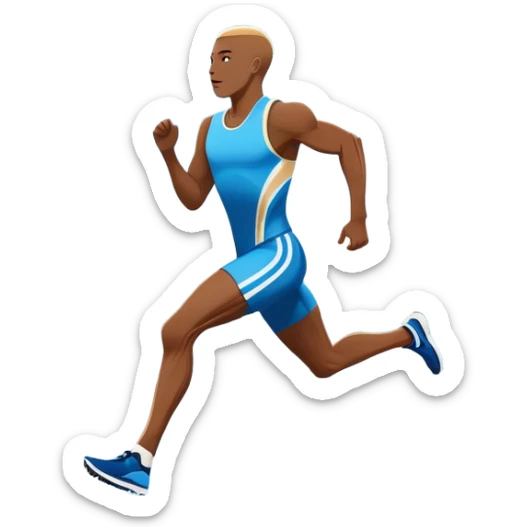 An icon showing a large stadium filled with cheering fans and bright lights In the background. The sky is clear and blue. a running track with lanes marked in white. A sprinter in mid-stride pushes forward, muscles tense.Transparent background emphasizes the speed and energy of running. sticker