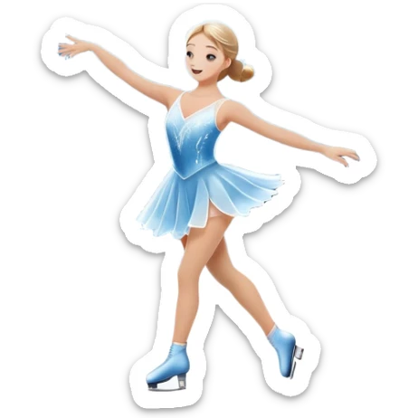 An icon showing a scenic ice rink with figure skater performing elegant moves under soft spotlight beams. Surrounded by audience stands and shimmering ice, the scene reflects harmony, grace, and the magic of figure skating. Transparent background included sticker