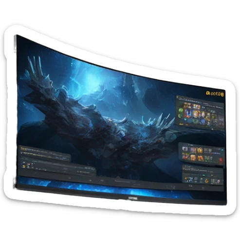 Gaming  setup with blue RGB and a ultra wide curved 49inch monitor sticker