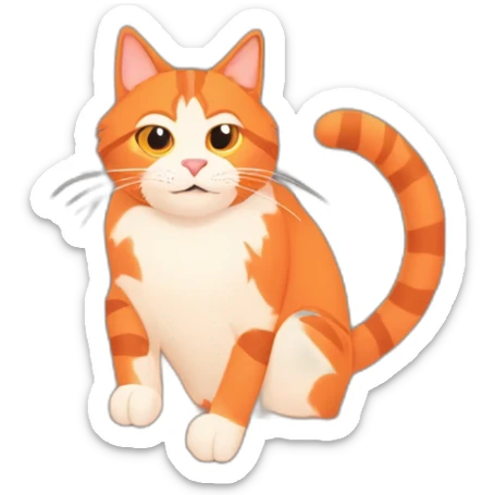 a cartoon cat sitting on a tree branch, in the style of gritty reportage, light red and orange, minimalist cartooning, tangled forms, petcore sticker