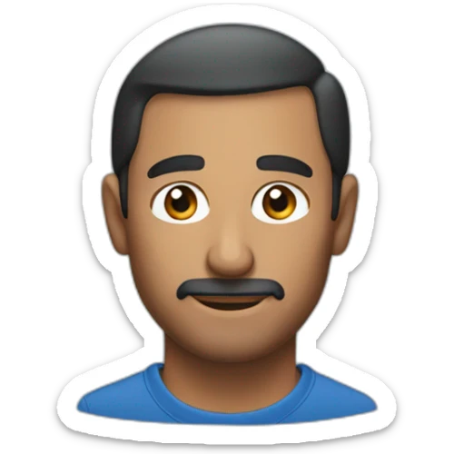 brown man that looks rich like steve jobs also have brown eyes and no facial hiar with a blue polo shirt sticker