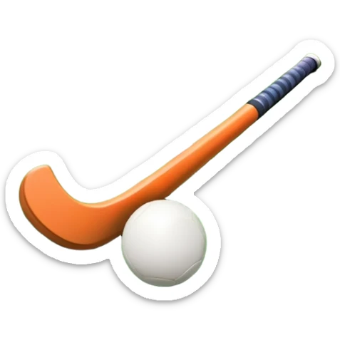 A field hockey stick and ball on a vibrant green grass field, with goalposts and clear field markings in the background. The scene emphasizes the bright, lush grass, highlighting the fast-paced and strategic nature of hockey on a well-maintained pitch. sticker