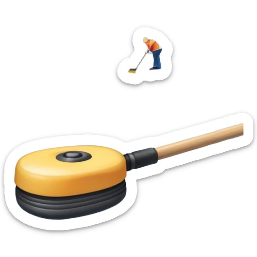 An icon showing the ice with a broom and a close-up of a curling stone sliding. The scene is set in a brightly lit stadium, with detailed spectator stands in the background. Transparent background highlights the focus, skill, and atmosphere of the curling sport. sticker