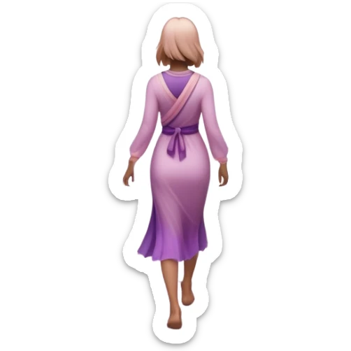 A small figure walks back across a foggy bridge, holding soft pink and purple orbs in each hand—symbolizing compassion and forgiveness. A gentle heart aura trails behind them, showing healing in motion. sticker