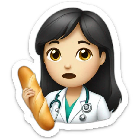 doctor girl with dark hair crying tears eating french baguette sticker