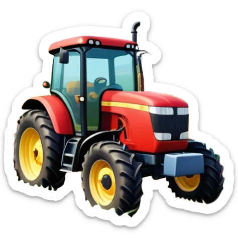 An icon showing close-up tractor in a colorful rural landscape, inspired by Farming Simulator 23. The design features vibrant fields, barns, and crops under a bright sky, with tractors working the land. The peaceful and immersive farming environment is highlighted with a transparent background sticker