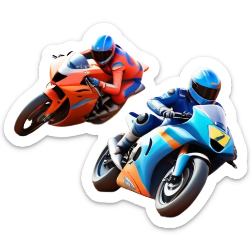 A sleek racing car and motorcycle speeding on a track, leaving a trail of dust behind. The scene captures the thrill of high-speed competition, with blurred motion and vibrant colors, highlighting the dynamic energy of motorsport. sticker