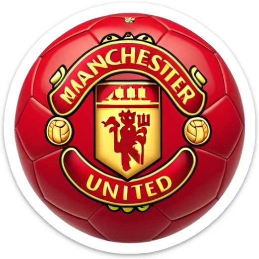 Manchester United inspired emoji, red football with gold accents and a hint of the club's crest sticker