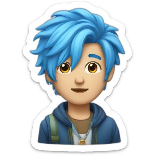 Adult boy with blue hair and fashionable cloths  sticker