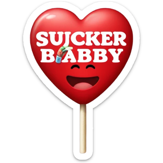 Red heart lollipop that says ‘wanna be my sucker baby?’ In black  sticker