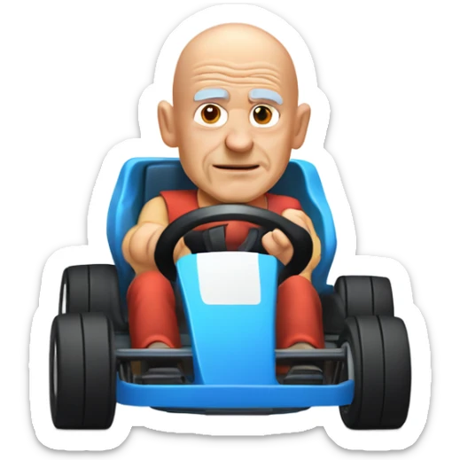 Bald old man with hair on the sides of his head driving a gokart sticker
