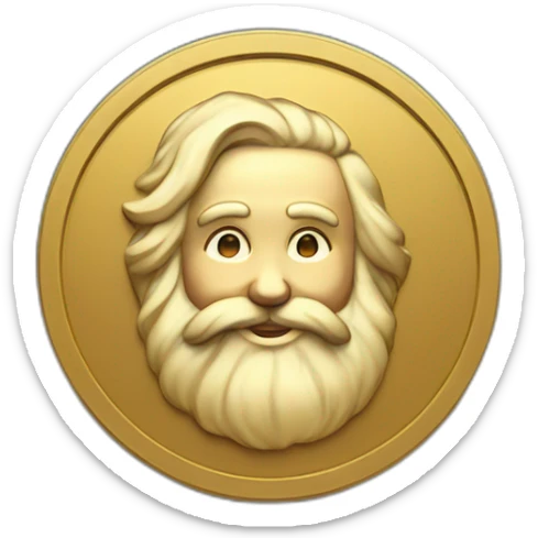 A golden round coin with a matte black color on the sides, in the center of this coin is the head of Santa Claus sticker