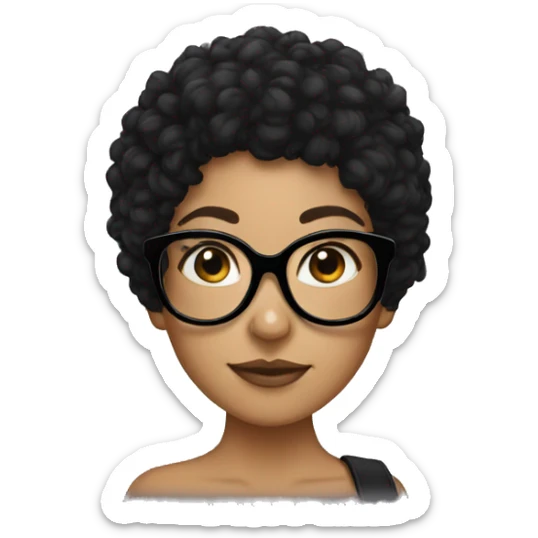 Tan girl with black glasses and black frizzy hair sticker