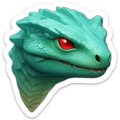 Aquamarine colour Reptilian with red lasers from the eyes in black suite on the golden coin sticker