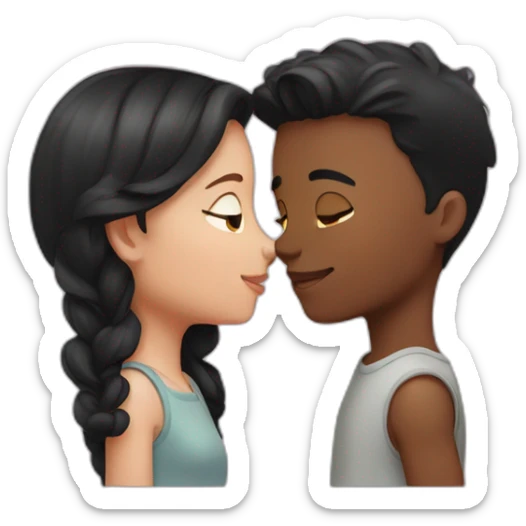 Boy with fair complexion and black hair kissing a red hair girl sticker