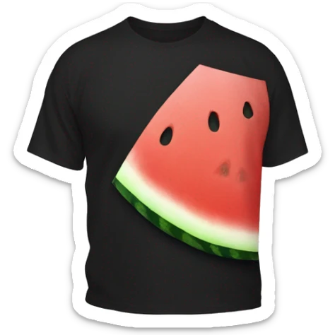 Black Tshirt with an image of one slice of watermelon in the middle of the Tshirt sticker