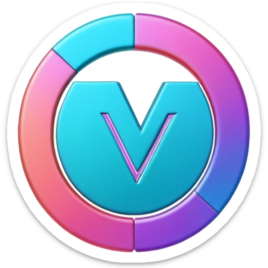 Credit coin in gradient of turquoise, blue, pink, purple, and coral as the main surface 3d rotate V letter sticker