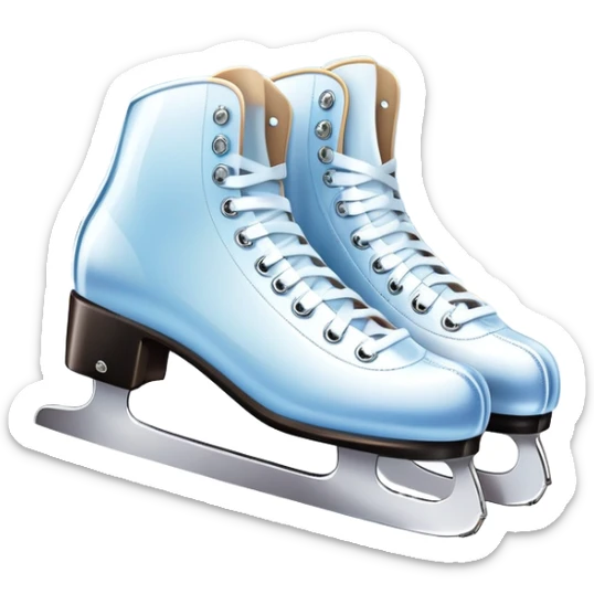An icon featuring a pair of elegant figure skates standing on the smooth ice of a rink, with sparkling ice beneath them. The background shows a grand ice arena with bright lights and empty stands, highlighting the beauty and grace of figure skating. Transparent background. sticker