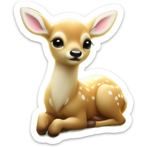 baby deer delicate shimmering angel wings resting peacefully in a lush magical meadow scene is soft golden glow with rays of sunlight filtering through the trees dreamy atmosphere sticker