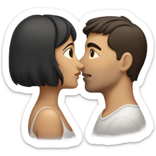 Male and female couple kissing. Both have short, dark brown hair sticker