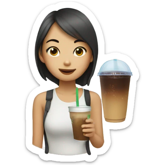 an asian girl drinking a cup of iced coffee in the summer sticker
