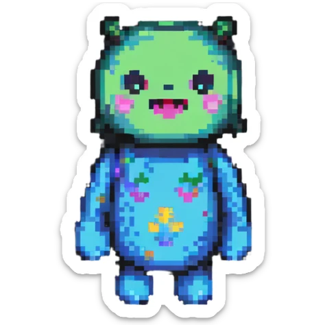 Huggy Wuggy character in pixel art style sticker
