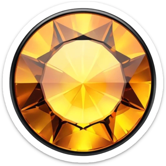 extreme up close amber round cut holographic gem with black metal accent focusing on black metal accent sticker