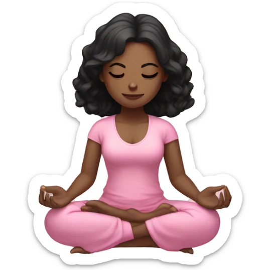 White skin black hair girl meditating with flowers wearing pink  sticker