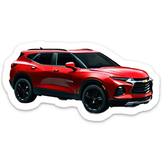 2020 Red Chevrolet Blazer with black wheels, black Chevrolet logo, on the road sticker