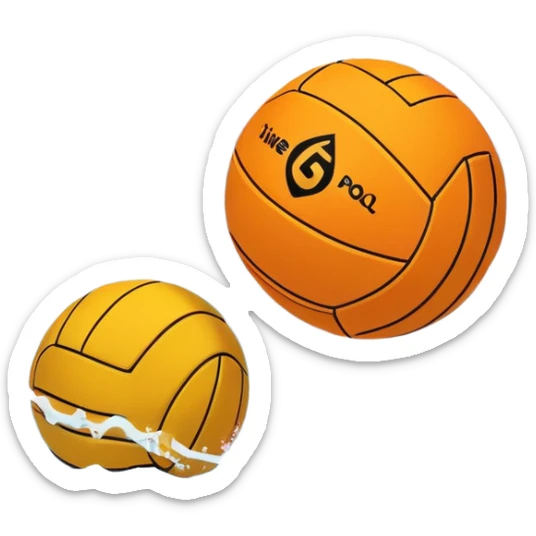 An icon showing a water polo ball floating on the surface of a pool, with a goal frame in the background, and water splashing around. The design captures the intensity of the game with visible ripples on the water. Transparent background highlights the excitement of water polo. sticker