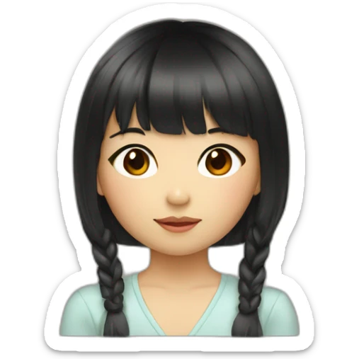 little asian girl with bangs and black long hair, brown eyes sticker