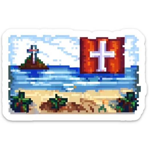 flag of Saint-Malo with white cross on black background, pixel art style, no text sticker