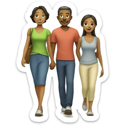 Mom,dad, and adult daughter walking in bamboo forest sticker