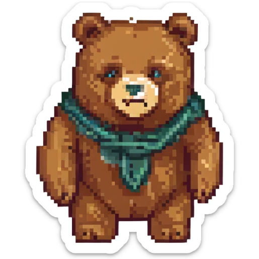 pixel art of a bulky bear with a facial wound sticker
