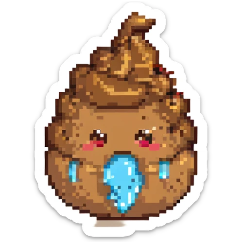merged emoji of poop emoji, OK hand emoji with light skin tone, and face with tears of joy emoji in pixel art style, each part recognizable sticker