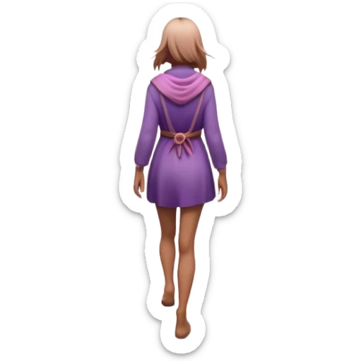 A small figure walks back across a foggy bridge, holding soft pink and purple orbs in each hand—symbolizing compassion and forgiveness. A gentle heart aura trails behind them, showing healing in motion. sticker