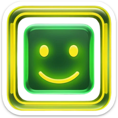 A glowing neon square in shades of yellow and green, transparent background sticker