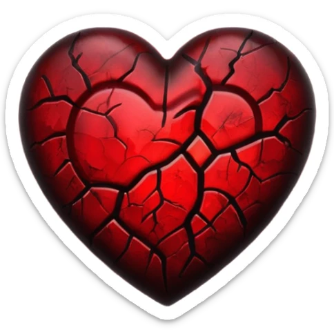 iOS style emoji, dark fantasy heart, black cracked heart, red inner glow, glossy sticker