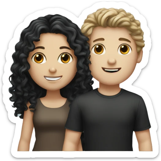 white boy with dark brown hair and white girl with long black curly hair sticker