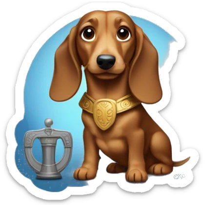 dauchund named hector as a greek god, emperor and thor all in one sticker