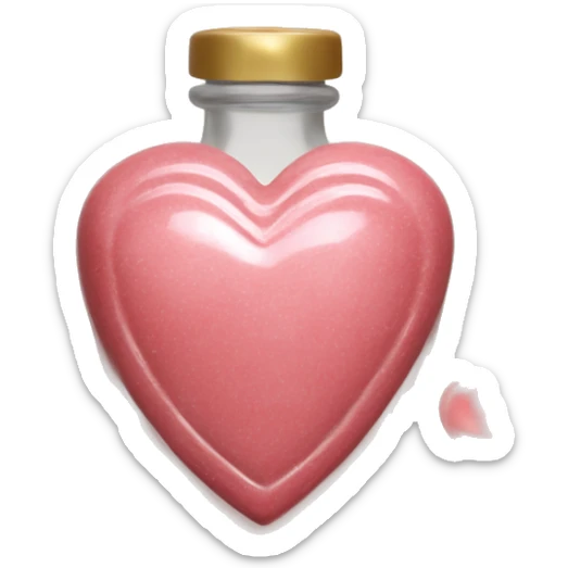 Antique heart-shaped parfumerie bottle with butter, made of red crystals, white cream and pink strawberry milk pour from the bottle sticker