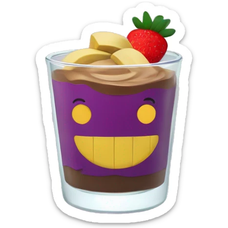 Açaí in a clear cup with layers of bananas and strawberries and peanut butter sticker