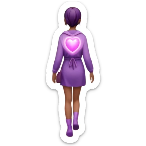 A small figure walks back across a foggy bridge, holding soft pink and purple orbs in each hand—symbolizing compassion and forgiveness. A gentle heart aura trails behind them, showing healing in motion. sticker