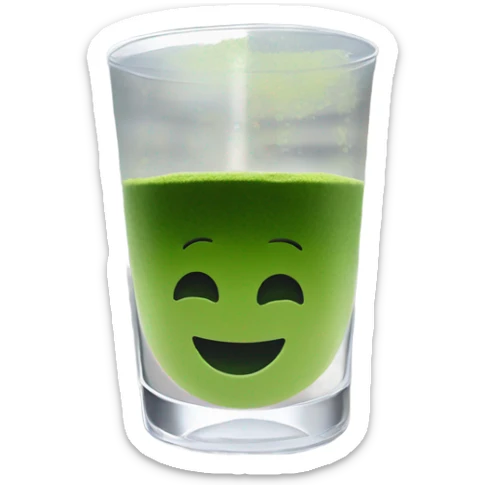 Matcha in a glass cup on a window sill looking out to a spring season city sticker