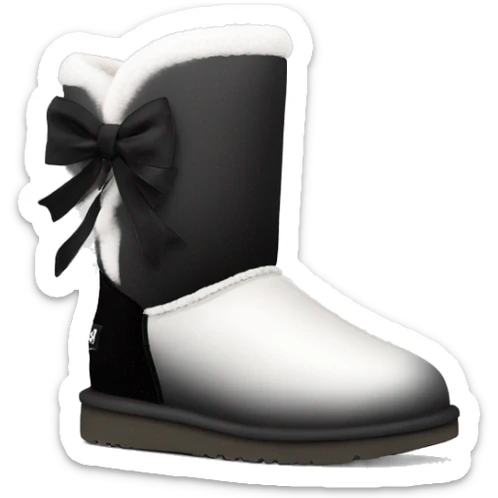 Realistic pair of black and white ombre ugg fur boots with black bows. sticker