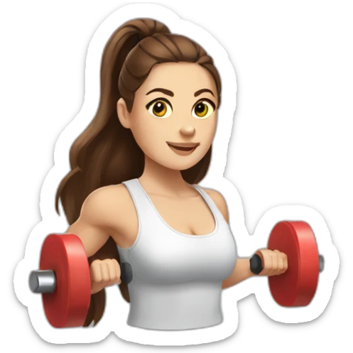 White beautiful fitness women with brown hair with dumbbells in their hands sticker