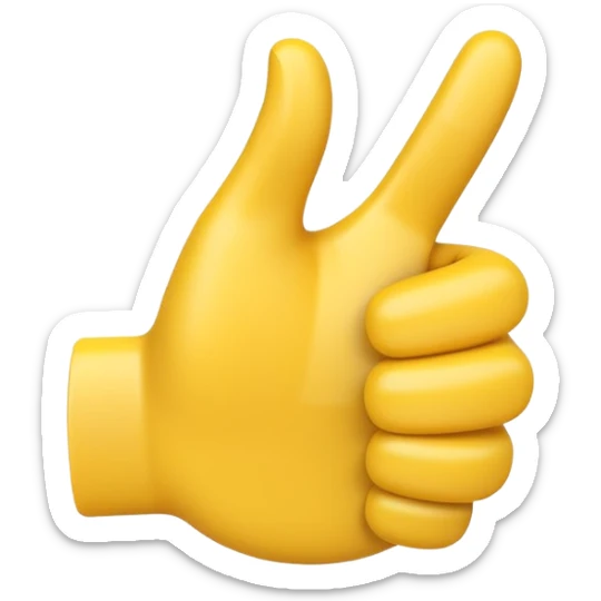 Apple-style 3D illustration of a single yellow emoji hand giving a thumbs up gesture, glossy and rounded, centered on a clean white background, soft shadow underneath, isolated and minimal design sticker