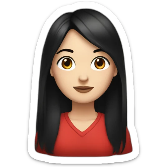 one white girl, straight black hair, brown eye, she's wearing a red perfecto sticker